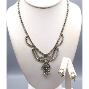 Art Deco Coro Glam Parure, Vintage Crystal Bib Drape Choker Necklace and Matchin